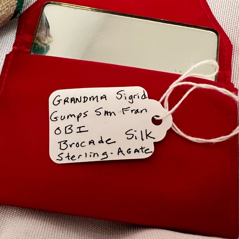 Gump’s San Francisco OBI Silk Clutch • Sterling & Agate Vintage - Picture 5 of 7